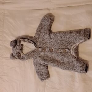 Gray Knit Baby Onesie with Bear Ears